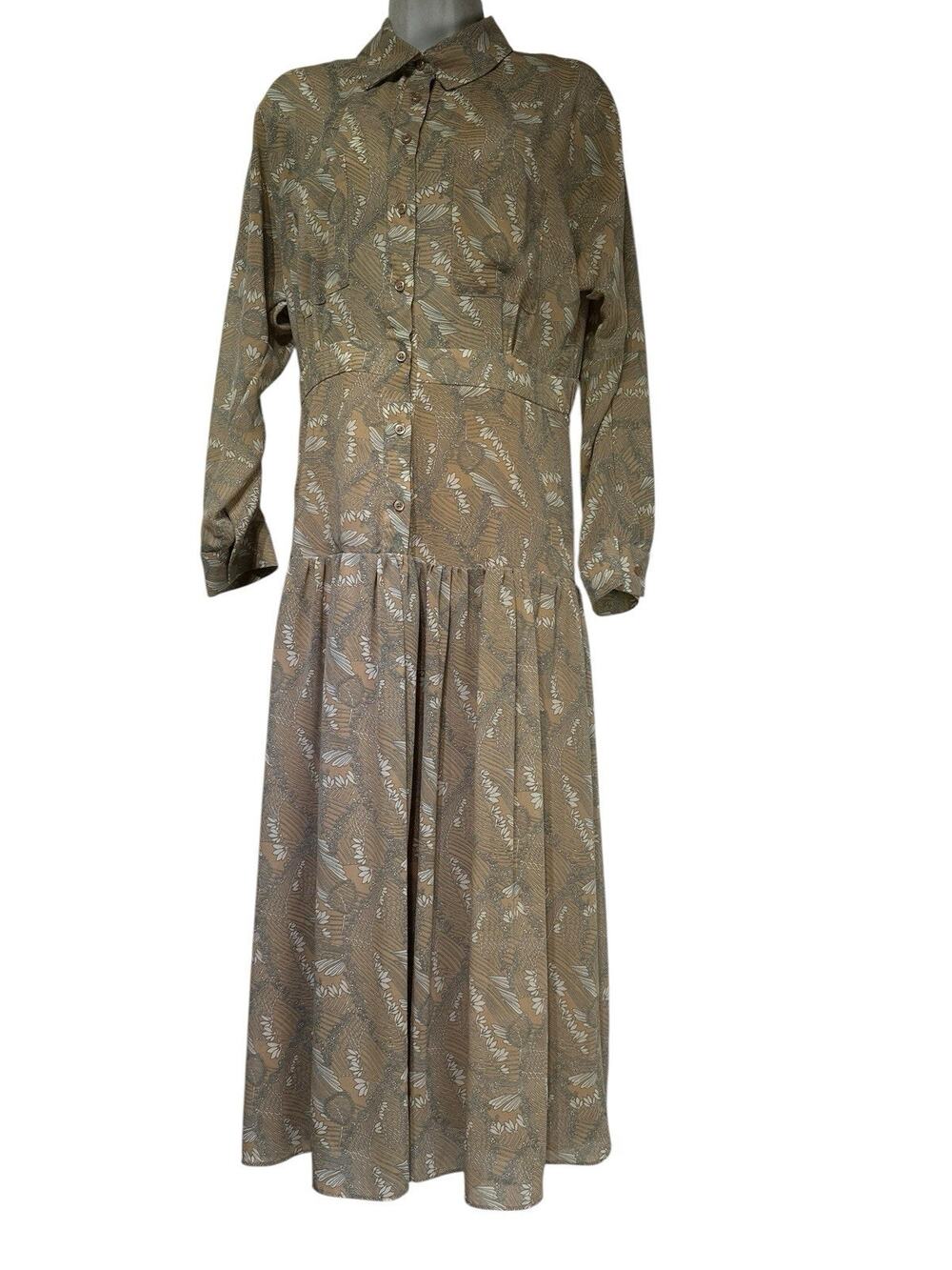 Calista Women’s Size L Button Front Floral Midi Dress Long Sleeve
